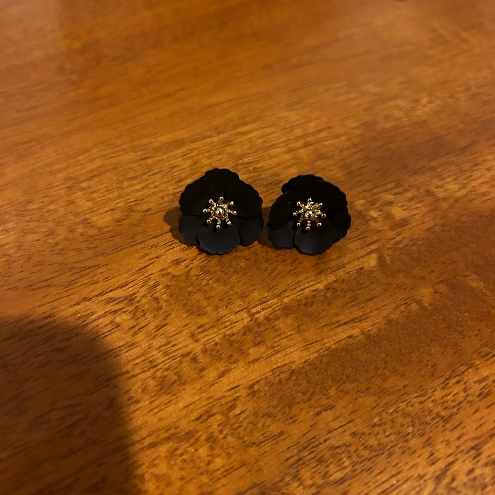 Anthropologie Elegant Black Floral Earrings